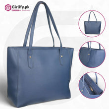 Women's shoulder tote bag in elegant blue - 0019