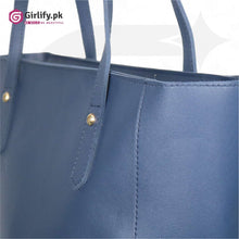 Women's shoulder tote bag in elegant blue - 0019