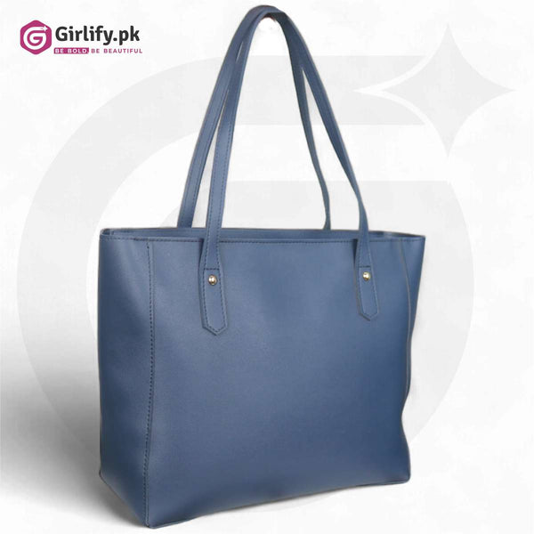 Women's shoulder tote bag in elegant blue - 0019