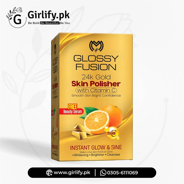 Glossy Fusion 24k Gold Skin Polisher with Vitamin C - Beauty Serum & Skin Toner - Instant Glow & Shine (4 in 1)