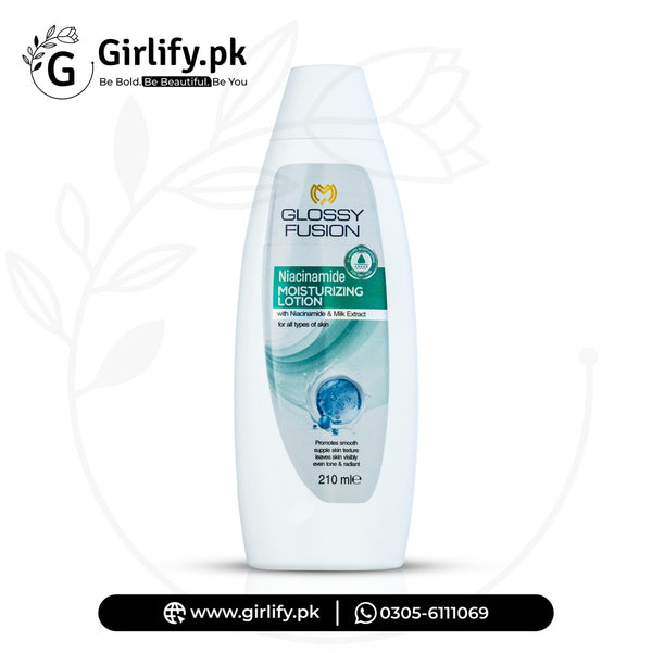 Glosssy Fusion Niacinamide Moisturizing Lotion – 24 Hour Hydration with Niacinamide & Milk Extract | 210ml