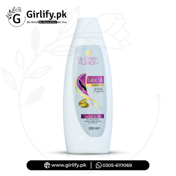 Glossy Fusion Salon Silk Shampoo – Silk Protein & Argan Oil for Dandruff-Free, Thicker & Shinier Hair | 250ml