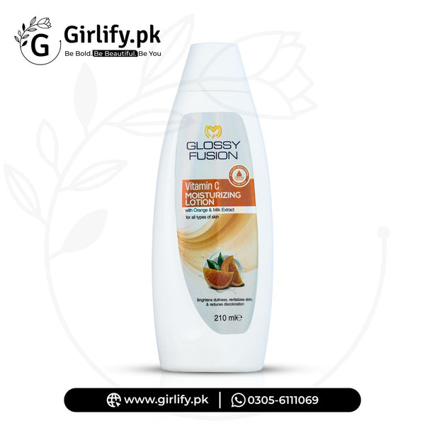 Glosssy Fusion Vitamin C Moisturizing Lotion – Orange & Milk Extract for All Skin Types | 210ml