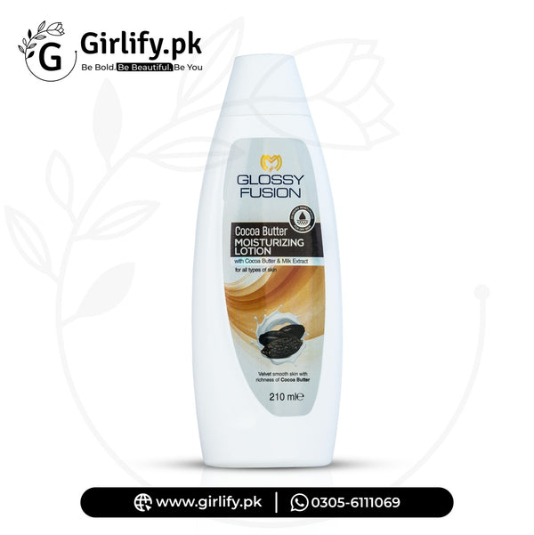 Glosssy Fusion Cocoa Butter Moisturizing Lotion – Velvet Smooth Skin with Milk Extract for All Skin Types | 210ml