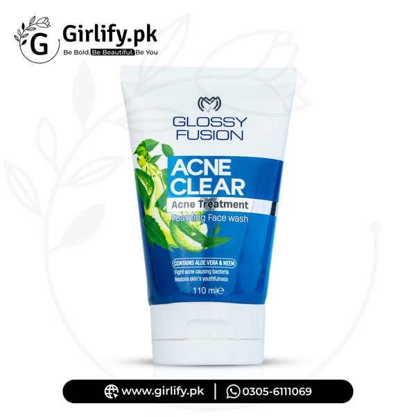 Glossy Fusion Acne Clear Foaming Face Wash – Aloe Vera & Neem Oil Control Cleanser (110ml)