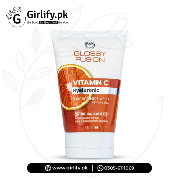 Glossy Fusion Vitamin C & Hyaluronic Foaming Face Wash – Brightening & Hydrating Cleanser (110ml)