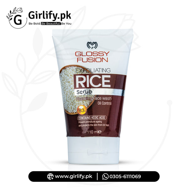 Glossy Fusion Exfoliating Rice Scrub Face Wash – Oil Control & Brightening Cleanser (110ml)