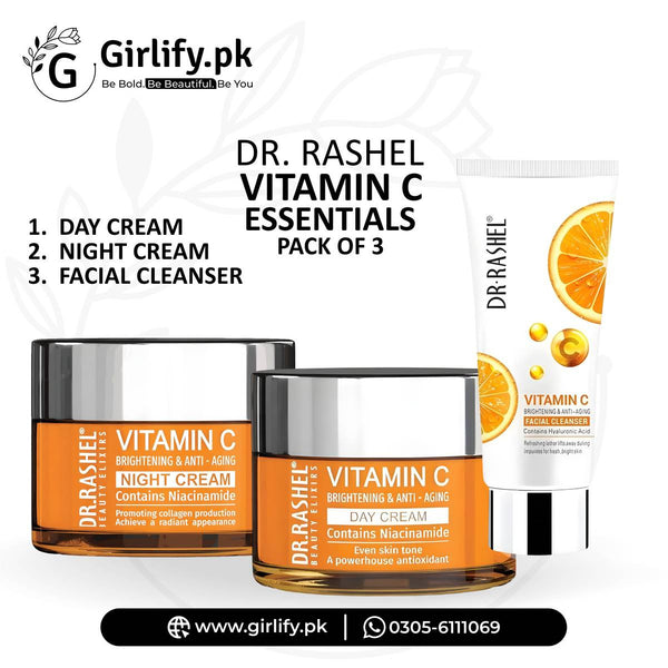 Dr. Rashel Vitamin C Essentials Trio – Day Cream, Night Cream & Cleanser | Girlify Pakistan