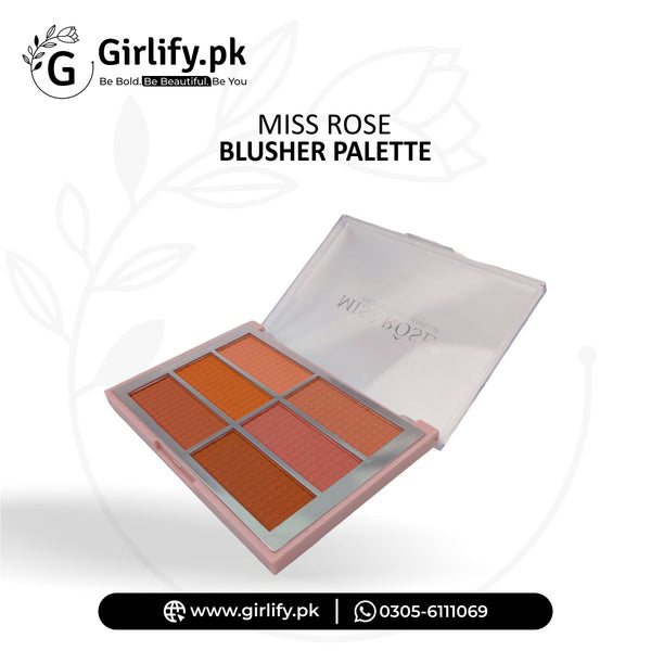 Miss Rose Blusher Palette – 6 Matte Shades for All Skin Tones
