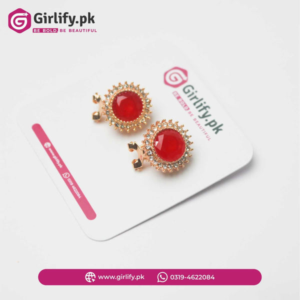 Earrings medium sized premium quality drop ear tops Red and gold-0002